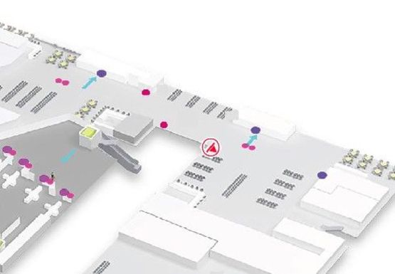 Схема рекламной плоскости по адресу Зал ожидания вылетов, 2 этаж  (Терминал А)