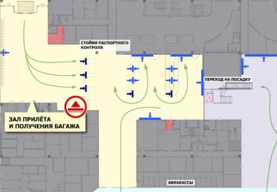 Схема рекламної площини за адресою Зал прилета, 1 этаж (Терминал А)