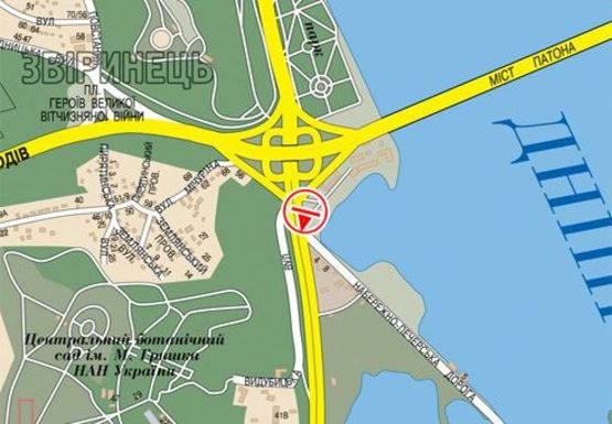 Схема рекламной плоскости по адресу Надднепрянское шоссе - Набережно-Печерская дорогой