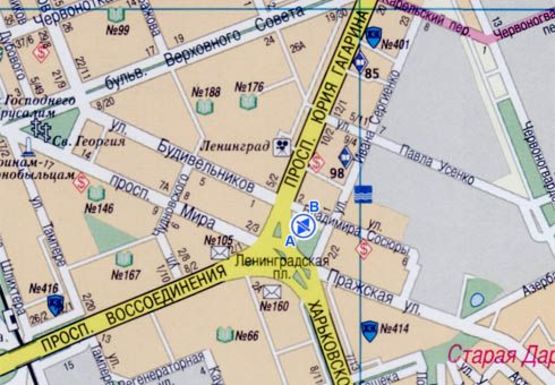 Схема рекламної площини за адресою Дарницкая пл. (бывш. Ленинградская пл.) - Гагарина пр.