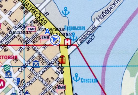 Схема рекламной плоскости по адресу Набережно-Крещатицкая ул., 36/31 - Спасская ул.