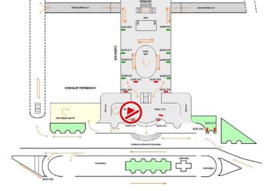 Схема рекламной плоскости по адресу Центральный холл (Южный терминал)