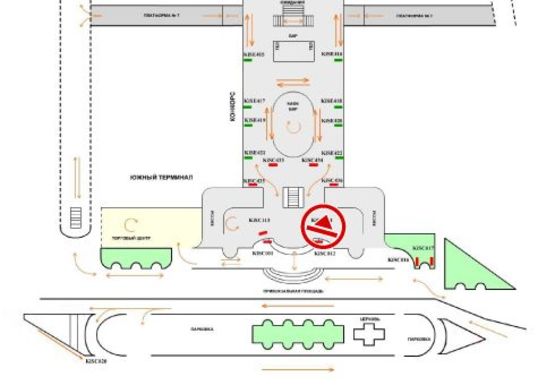 Схема рекламной плоскости по адресу Центральный холл (Южный терминал)