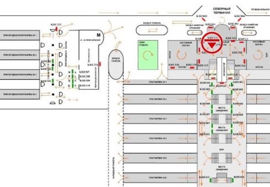 Схема рекламной плоскости по адресу Центральный холл (Северный терминал)