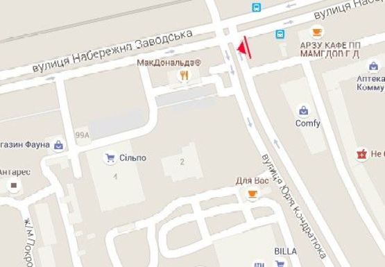 Схема рекламної площини за адресою Заводская Набережная ул. - Юрия Кондратюка ул.