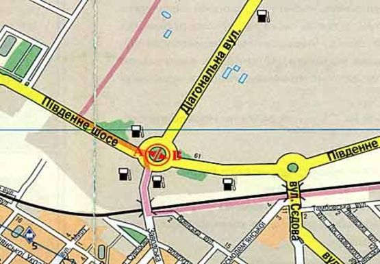 Схема рекламной плоскости по адресу Южное шоссе - Диагональная ул.