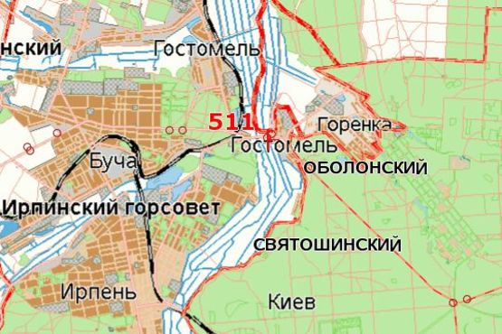Схема рекламной плоскости по адресу Київ - Ковель, 10км+100м від Києва (перед мостом; в напр.Ирпеня)
