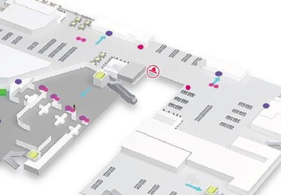 Схема рекламної площини за адресою Зал ожидания вылетов, 2 этаж  (Терминал А)