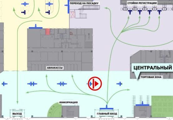 Схема рекламної площини за адресою Центральный холл, 1 этаж (Терминал А)