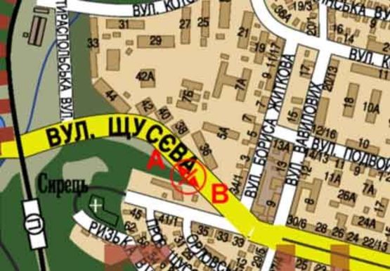 Схема рекламной плоскости по адресу Щусева ул., напротив дома № 34/1