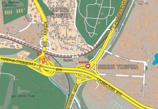 Схема рекламной плоскости по адресу Бойчука ул. (бывш. Киквидзе ул.) - Cаперно-Cлободская ул.