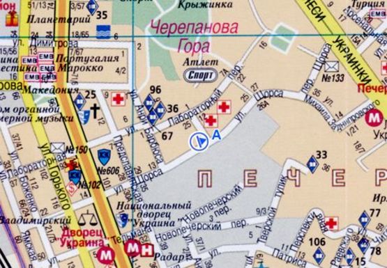 Схема рекламної площини за адресою Коновальца ул., 15 (бывш. Щорса ул.) - Летняя ул. (BackLit)