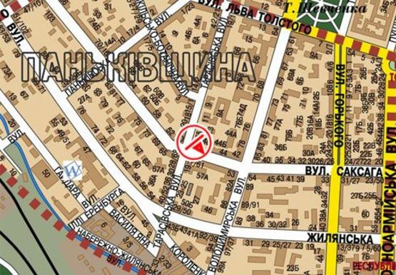 Схема рекламної площини за адресою Саксаганского ул. - Тарасовская ул.