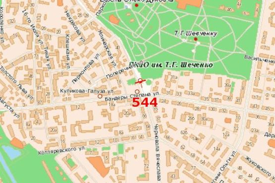 Схема рекламної площини за адресою Чорновола Вячеслава вул. - Бандери Степана вул. (в бік парку)