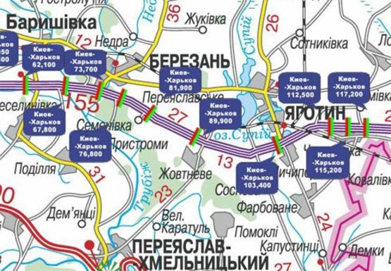 Схема рекламної площини за адресою Трасса M-03, Киев - Харьков, 112,500