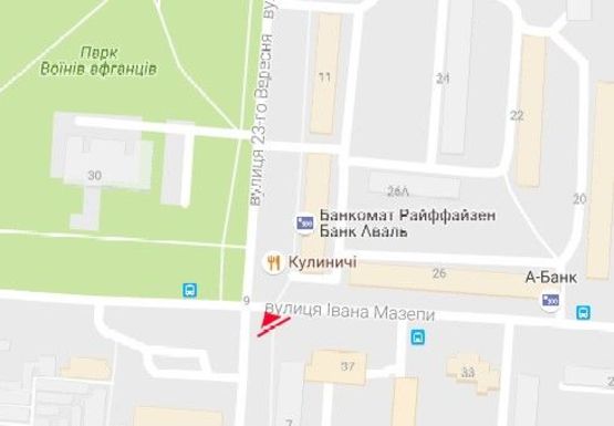 Схема рекламной плоскости по адресу Ивана Мазепы ул. - 23 Сентября ул.