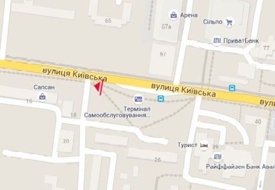 Схема рекламной плоскости по адресу Киевская ул., 26 в районе остановки "Автовокзал"