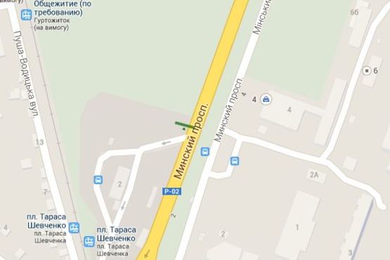 Схема рекламной плоскости по адресу Шевченка Тараса пл., : Мінське шосе; навпроти автостоянки "Полісся" (в напр. Вишгорода)