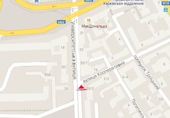 Схема рекламної площини за адресою Университетская ул., 37-39 - Кооперативная ул.