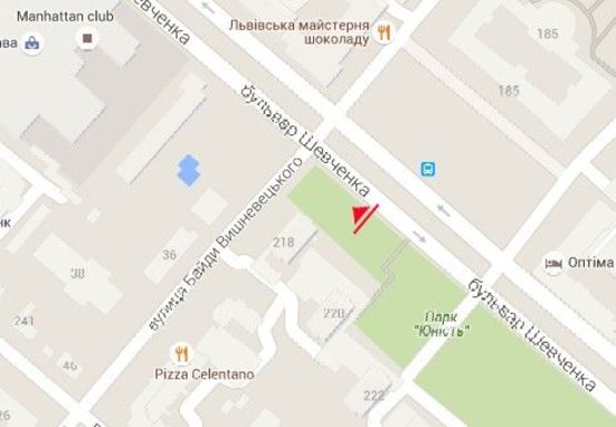 Схема рекламной плоскости по адресу Шевченко б-р., 218 - Байды Вишневецкого ул.