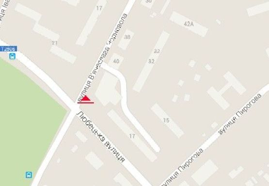 Схема рекламної площини за адресою Любечская ул., 17  - Вячеслава Черновола ул., от центра