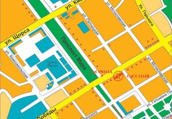 Схема рекламной плоскости по адресу Победы пр., магазин Спорт Плюс