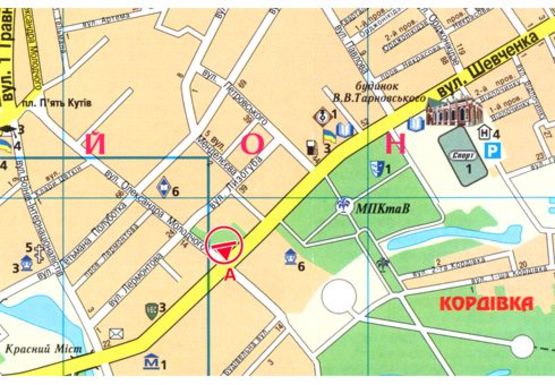 Схема рекламної площини за адресою Шевченко ул. - Молодчего ул.