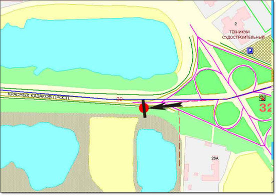 Схема рекламной плоскости по адресу пр.С. Бандеры,26 направление на Петровку (правый), ближе от  дороги