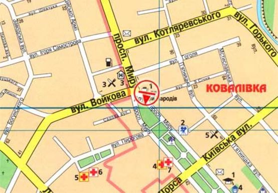 Схема рекламної площини за адресою Мира пр. - Софии Русовой ул., из центра