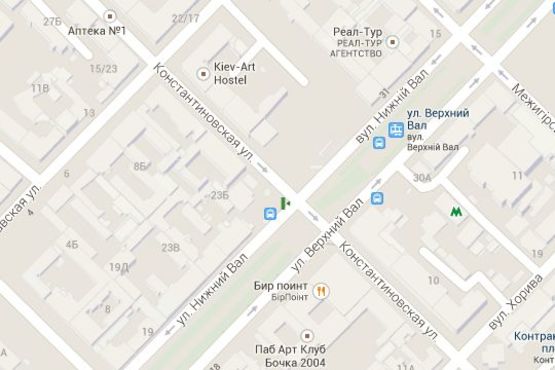 Схема рекламной плоскости по адресу Нижній Вал вул. - Костянтинівська вул., :вихід зі ст. метро "Контрактова площа" (№1 - в напр. "Житнього"  ринку)