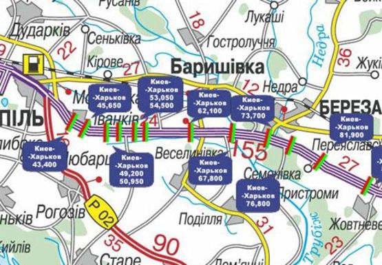 Схема рекламної площини за адресою Трасса M-03, Киев - Харьков, 62,100