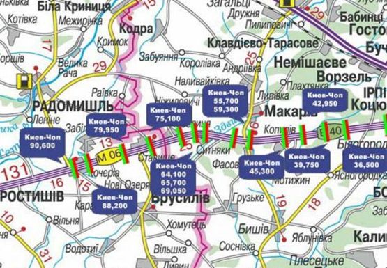 Схема рекламної площини за адресою Трасса M-06, Киев-Житомир, 65,700