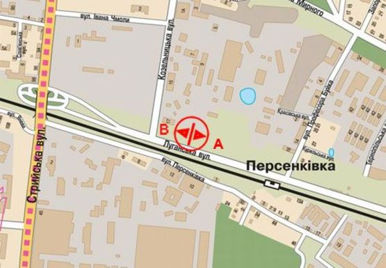 Схема рекламної площини за адресою Луганская ул., 100м до ул. Козельницкая