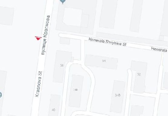 Схема рекламної площини за адресою Краснова, 34 ул. - Генерала Швигина ул.