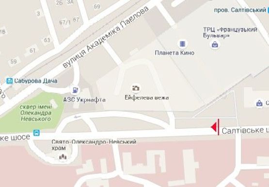 Схема рекламной плоскости по адресу Салтовское шоссе - Академика Павлова ул., из центра