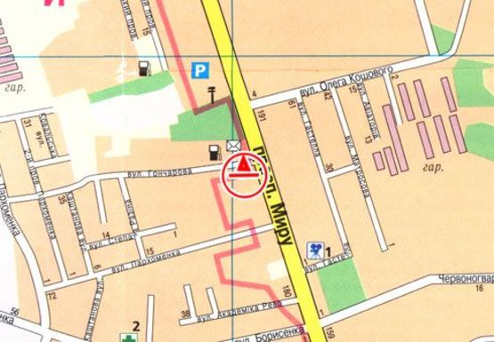 Схема рекламної площини за адресою Мира пр., управление МЧС, к центру