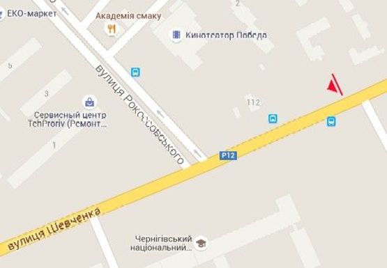 Схема рекламної площини за адресою Шевченко ул., райбольница, от центра