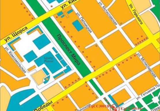 Схема рекламной плоскости по адресу Мира пр., аллея, Красная пл.