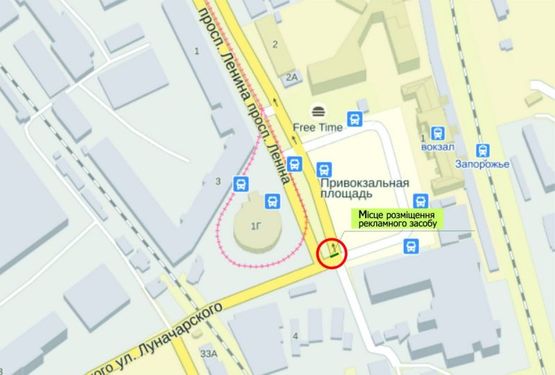 Схема рекламной плоскости по адресу пр. Соборный, ЖД-вокзал Запорожье-1 (левый)