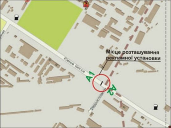 Схема рекламной плоскости по адресу Южное шоссе, автосалон, разделитель, к Металлургов