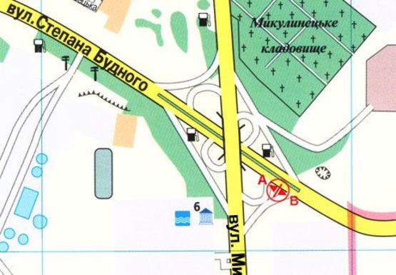 Схема рекламной плоскости по адресу Обьездная дорога - Микулинецкая ул.