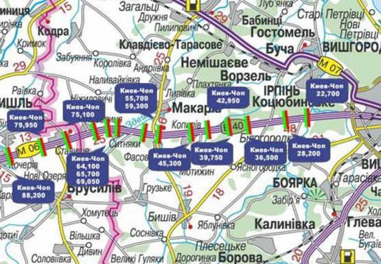 Схема рекламной плоскости по адресу Трасса M-06, Киев-Житомир, 45,300