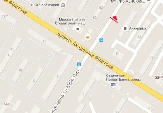 Схема рекламної площини за адресою Ивана и Юрия Лип ул. - Академика Филатова ул., 54