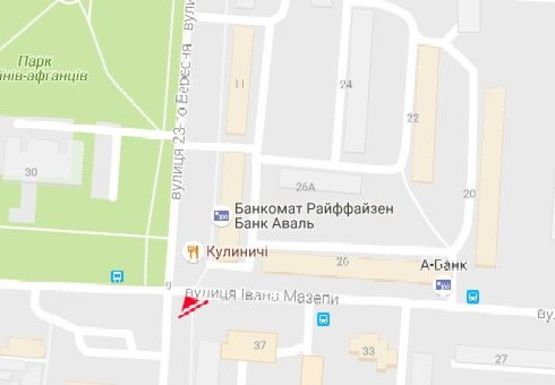 Схема рекламной плоскости по адресу Ивана Мазепы ул. - 23 Сентября ул.