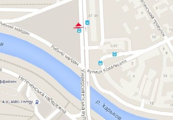 Схема рекламної площини за адресою Университетская ул., 37-39 напротив (остановка)