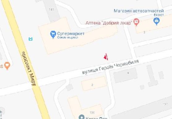 Схема рекламной плоскости по адресу Героев Чернобыля ул., 1, от центра