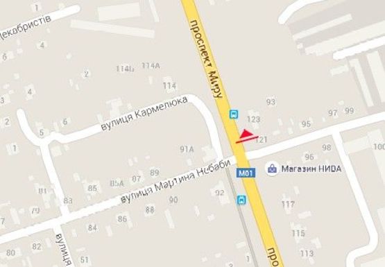 Схема рекламной плоскости по адресу Мира пр. - Мартина Небабы ул., к центру