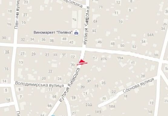 Схема рекламної площини за адресою Киевская ул., 47  - Любомира Боднарука ул., в центр