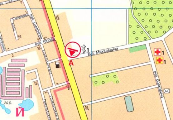 Схема рекламної площини за адресою Мира пр., 215 - Михалевича ул.