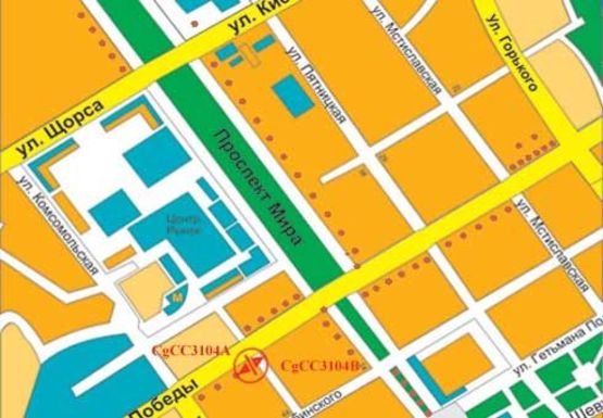 Схема рекламної площини за адресою Победы пр. - Кирпоноса ул.